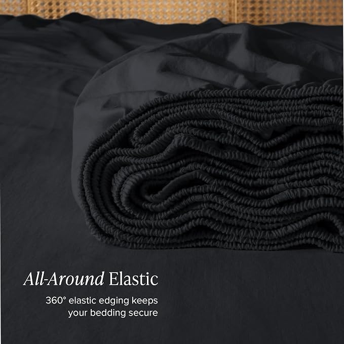 Bare Home 100% Organic Cotton Jersey Fitted Sheet - Twin XL Size - Ultra Soft - Deep Pocket Fitted Sheet - 100% Cotton - Ring Spun Yarns (Twin XL, Black)