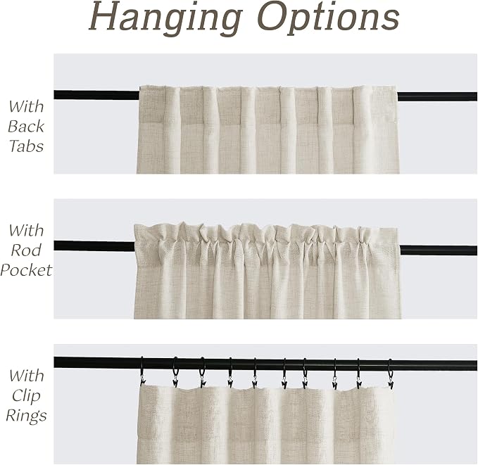RYB HOME Living Room and Bedroom Curtains and Drapes Linen Sheer, Light Filtering Curtains 84 inches Long, Back Tab/Rod Pocket, Cream Colored, W 52 x L 84 inches, 2 Panels Set