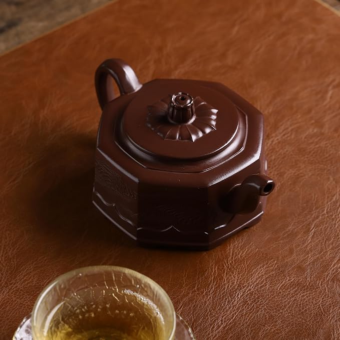 Zisha Teapot, Chinese Yixing Clay Handmade Tea Pot 9.4 Oz, Infuse Brew Kung Fu Loose Leaf Tea Maker (BafangZhoupan,Zini Purple Clay)