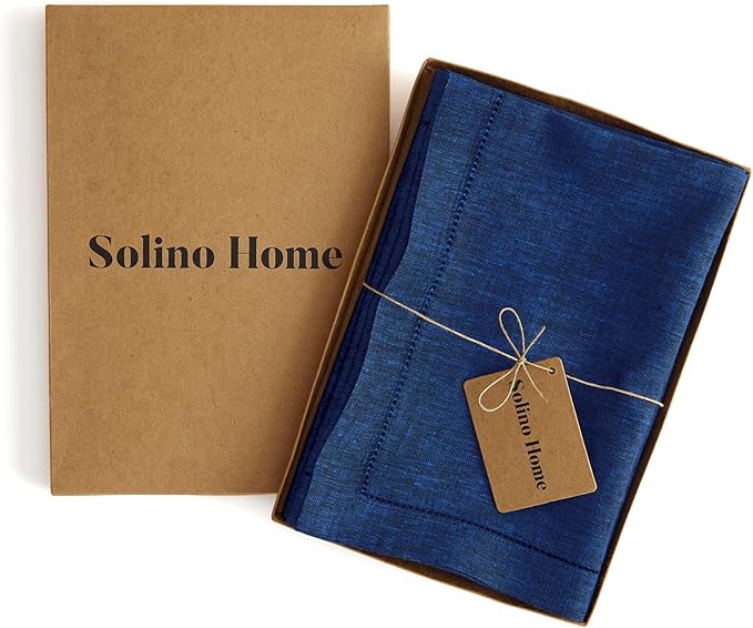 Solino Home Royal Blue Linen Napkins Set of 4-100% Pure Linen Hemstitch Dinner Napkins 20 x 20 Inch for 4th of July, Summer - Milan