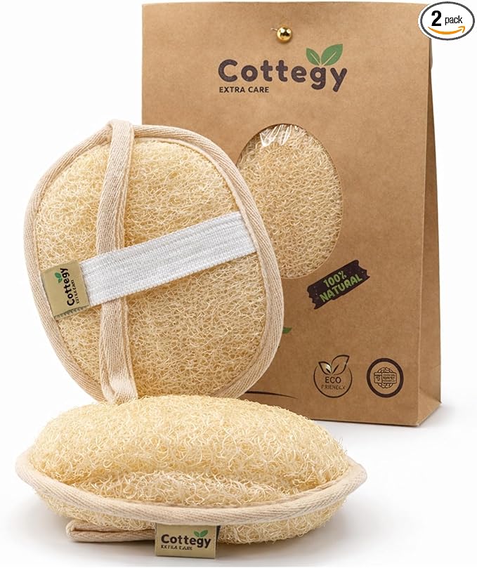 Egyptian Loofah Exfoliating Scrubber - Natural Loofah Exfoliating Body Scrubber - Eco-Friendly Bath & Shower Sponge for Face & Body, 100% Natural, Men & Women - Double face (2, Large)