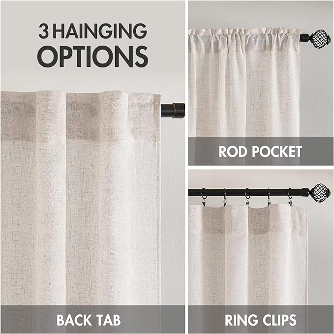 MIULEE White Linen Curtains 72 Inch Length for Bedroom Living Room, Soft Thick Linen Textured Window Drapes Semi Sheer Light Filtering Rod Pocket Back Tab Burlap Look Farmhouse Decor, 2 Panels