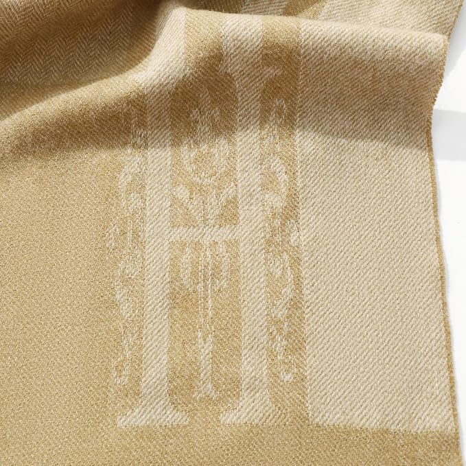 Pure Wool Jacquard Throw Blanket with Tassels, Large 55x83 inches, 1.5 lbs,Soft & Warm Lambswool Knee Throw Blanket for Couch Bed Outdoor Travel, Yellow Wool Throw