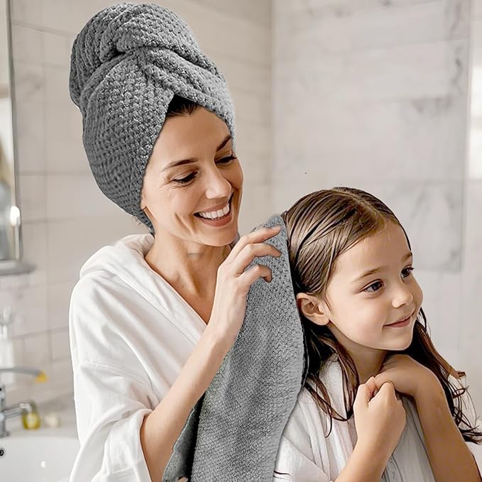 Large Hair Towel Wrap for Women, Quick-Dry Turban, Ultra Absorbent & Anti-Frizz, Ideal for Long, Thick & Curly Hair, Soft Lightweight Microfiber Drying Towel (24x42, Grey)