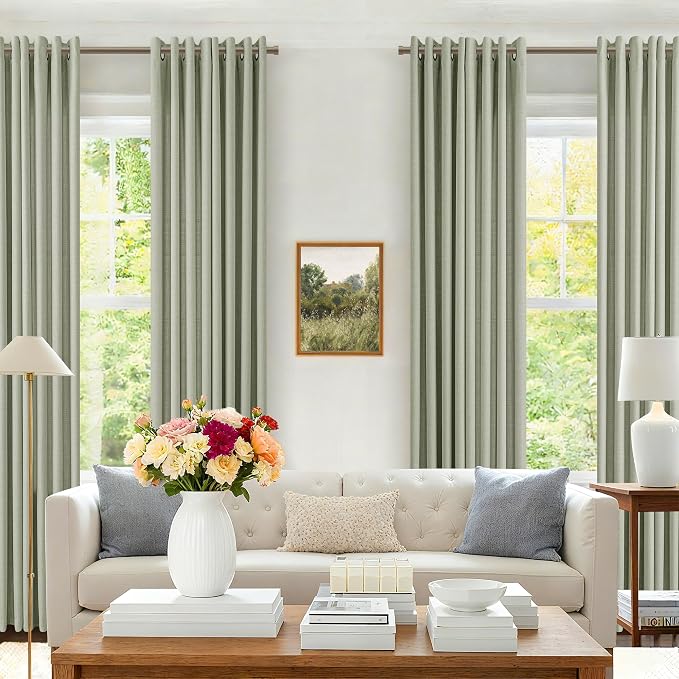 Sage Linen Extra Long Curtains 120 Inch Length for Living Room 2 Panels Privacy Bronze Grommet Drapes Light Filtering Semi Sheer Floor to Ceiling Curtains for Dining Room Sliding Light Green