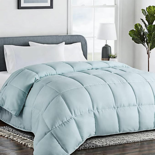 COHOME Oversized Queen Size Comforter, All-Season Quilted Down Alternative Duvet Insert, Luxury Hotel GentleSoft Comforter with Anti-Clump Tech & 8 Tabs - Reversible - Aqua 98 x98 inches