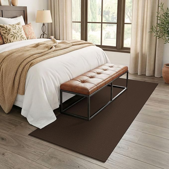 EARTHALL Woven Runner Rug 3x7 Ft Washable Runners for Hallways Wide Non Slip Rubber Backed Kitchen Runner Braided Indoor Floor Carpet for Entryway, Hallway, Kitchen, Bedroom, Brown