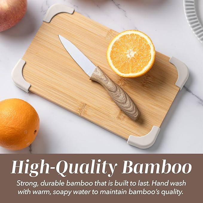 COOK WITH COLOR Non-Slip Cutting Board Set – Kitchen Essentials with Easy Grip Handle for Meat, Veggies, and Fruits, 3 Cutting Boards, Bamboo Non-Slip Brown