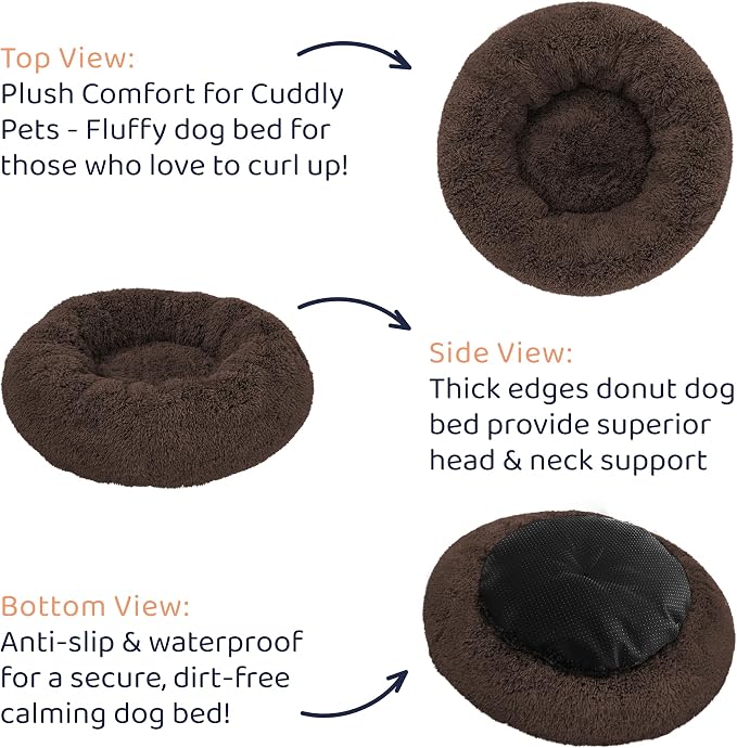 Donut Dog Bed - Premium Comfort for Anxiety Relief - Fluffy & Calming Design with Ultra-Plush Support | Cozy Round Dog Bed with Super Soft Circle Style (Coffee, X-Large)