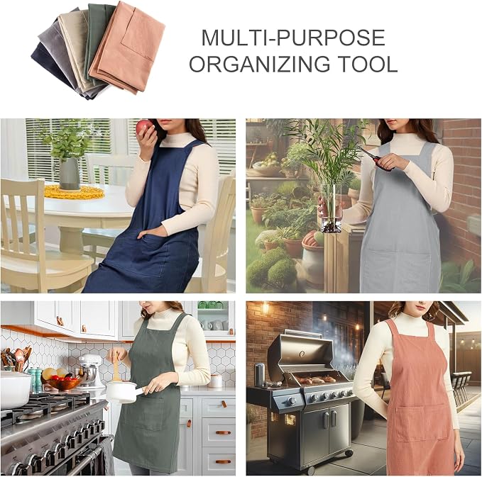 ELEZAY Aprons for Women with Pockets Plus Size Comfort Cross Back No Tie Cotton Linen Apron Pinafore
