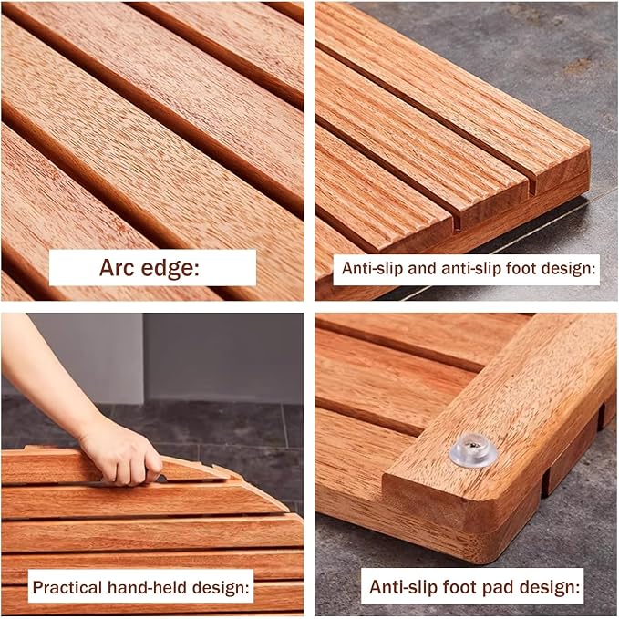 Solid Wood Shower Mat Non Slip, Bamboo Bath Mat for Bathroom, Waterproof Wooden Shower Floor Mats for Doorway Sauna Spa Yard Patio Pool Outdoor Use(W85xL100cm/W33xL39in)