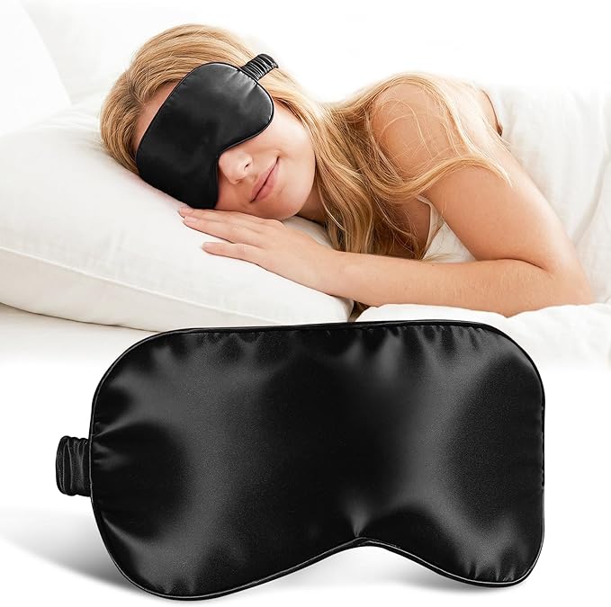 ZLYC 100% Mulberry Silk Sleep Mask Pressure-Free Eye Cover Soft Light Blocking Blindfold for Travel & Nap, Solid Black