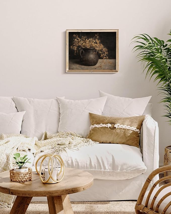 Vodefoad Vintage Wall Art for Home Decor, Farmhouse Rustic Dark Floral Autumn Painting, Moody Warm French Country Cottage Botanical Wall Decor Canvas Artwork for Bathroom, Living Room, Desktop Wall Art decor - 8x10Inch Unframe