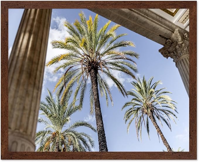 Monem Art Palermo Palm Trees Sicily Print - Tropical European Architecture Poster - Wall Decor for Living Room, Bedroom or Office - 16x20 Brown Framed Wall Art by Mareike Bohmer