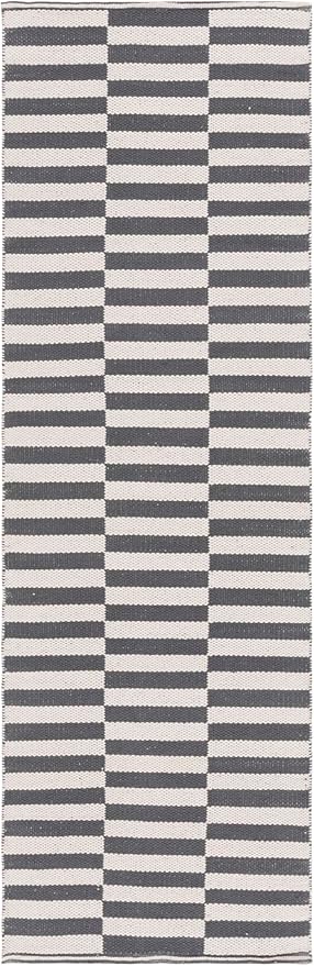 SAFAVIEH Montauk Collection Runner Rug - 2'3" x 19', Ivory & Grey, Handmade Stripe Cotton, Ideal for High Traffic Areas in Living Room, Bedroom (MTK715A)