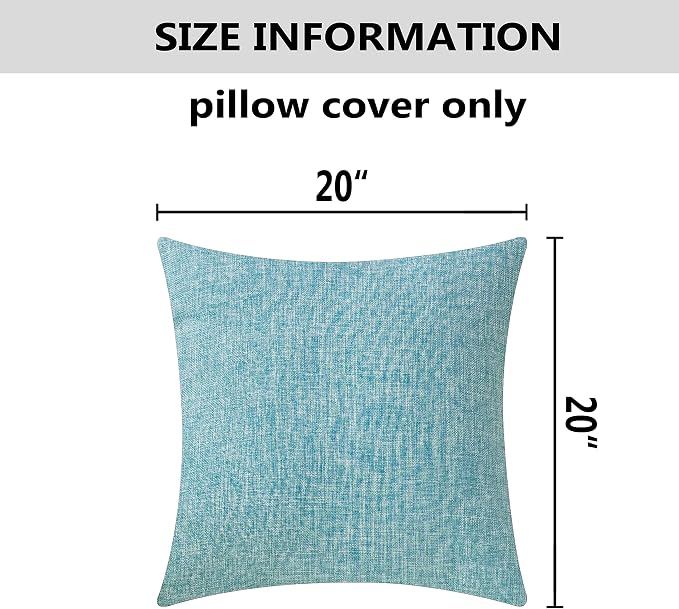 Home Brilliant Pillow Covers 20x20 Light Teal Decorative Throw Pillow Covers Faux Linen Cushion Case for Couch Sofa Bench, 20x20 inch(50cm), Teal
