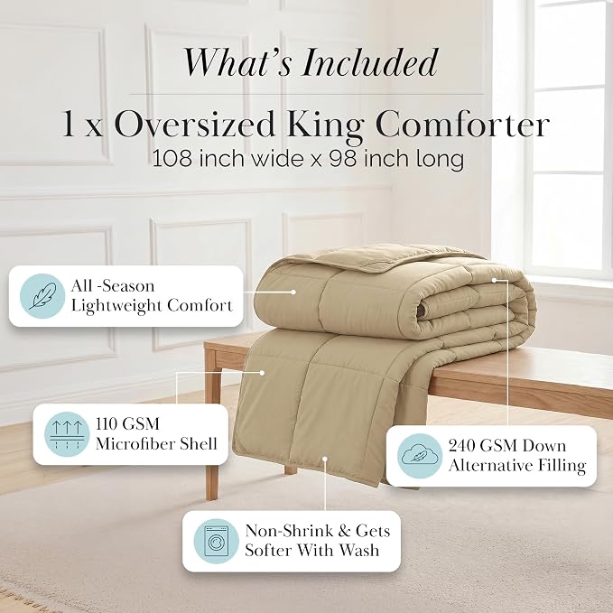 Southshore Fine Living, Inc. California King Comforter, Cozy and Fluffy Down Alternative Comforter Only, Hotel Quality Cal King Bedding Beige Comforters, Easy Care, Wrinkle-Free Bedding, Soft Sand