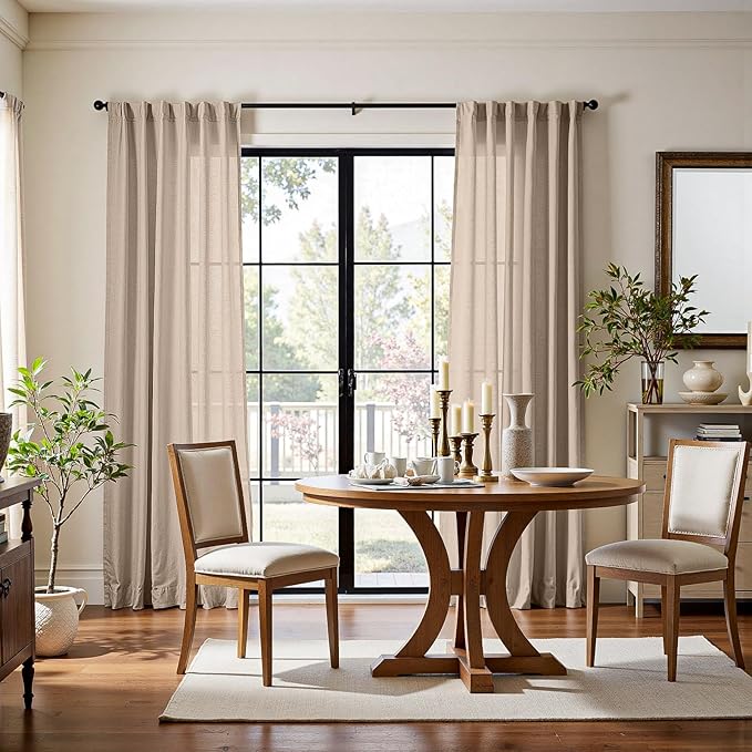 jinchan Taupe Linen Blend Curtains 90 inch Length 2 Panels for Bedroom Living Room, Light Filtering 50 inch Wide Farmhouse Drapes with Rod Pocket Back Tab(50W x 90L, Taupe)