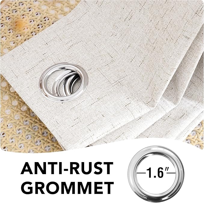 H.VERSAILTEX Blackout Curtains Linen Curtains 120 inches Long 100% Black Out Curtains for Bedroom Windows, Textured Linen Look Draperies Grommet with White Liner, 2 Panels, Ivory