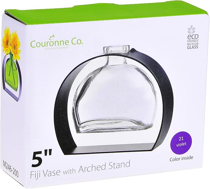 Couronne Co. Fiji Recycled Glass Flower Vase with Arched Metal Stand, Removable Vessel for Floral Arrangements, Decorative Table Centerpiece for Home, Kitchen & Desk Decor, 6 oz, Lime Green