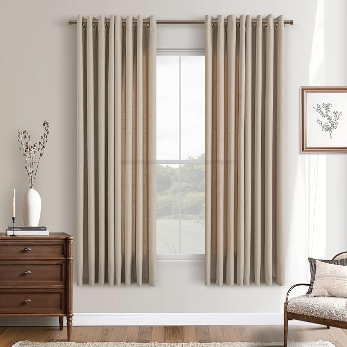 Taupe Grey Dining Room Curtains 63 Inch Length 2 Panels Grommet Light Filtering Blend Flax Linen Drapes Neutral Farmhouse Boho Decor Burlywood Birch Semi Sheer Curtain for Cottage Living Room Bedroom