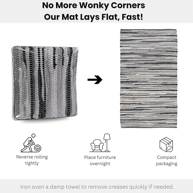 Cotton Hand Woven Chindi Rug 3x5 Feet - Charcoal, Farmhouse Stripe Reversible Throw Indoor Decorative Carpet Ideal for Hallway, Kitchen, Living Room | Grey Large Area Floor Rag Rugs for Patio