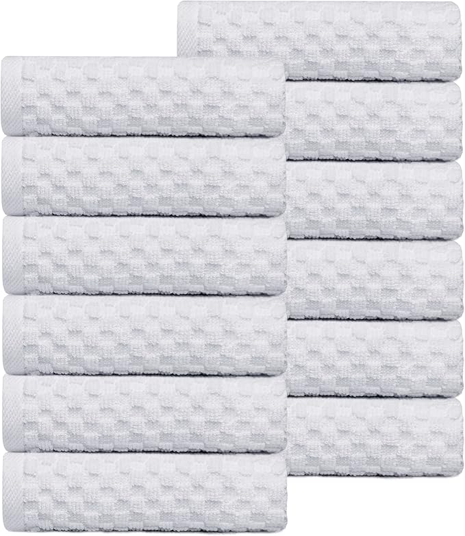 COTTON CRAFT Euro Spa Waffle Wash Cloth - Set of 12 Luxury Pure Ringspun Cotton Waffle Weave Bathroom Face Towel - Everyday Plush Absorbent Hotel Gym Shower Beach Kitchen Travel Dorm - 12x12 - White