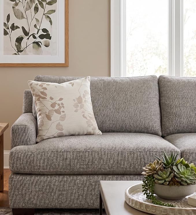 SanVia Cotton Throw Pillow Covers 20x20 – Handwoven Jacquard Texture, Fade-Resistant, No Pilling – Hidden Zipper, Decorative Cushion Cover for Sofa, Couch, Bed – Insert Not Included (Floral, Beige)