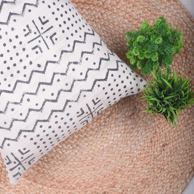 Trade Star 100% Cotton Throw Pillow Cover Authentic Mudcloth Cushion Cover Highly Durable Cushion Cover Large Body Indian Modern Living Room Decor for Bed (Ivory ALMA 14X36 INCHES)