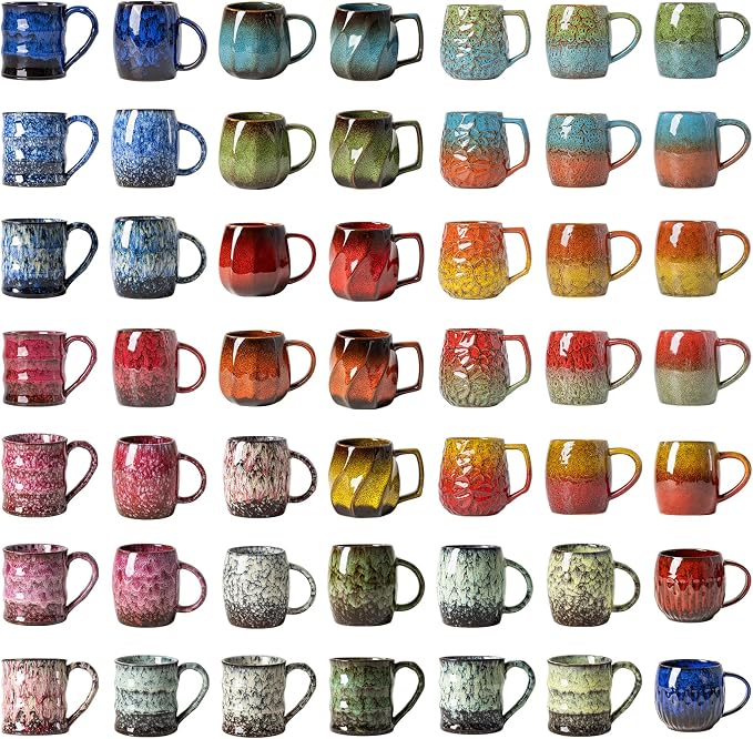 Handmade 22oz Ceramic Coffee Mug, Ergonomic Large Handle, Ideal Gift for Coffee Lovers, Microwave & Dishwasher Safe (Minute-Green&Blue)