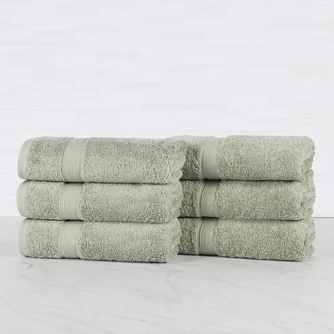 Superior 100% Organic Cotton Hand Towel Set of 6, Daily Use for Bathroom, Kitchen, Guest Bath, Quick Dry Small Towels, Face, Hand, Gym, Spa, Hotel, Absorbent, Essentials, Oregon Collection, Sage