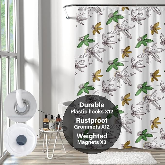 Plastic Shower Liner - Premium PEVA 6G Thickened Shower Curtain Liner with Rustproof Grommets and 3 Weighted Magnets, Waterproof Shower Curtain for Bathroom(Floral)