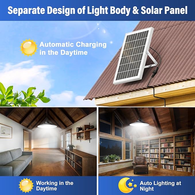 Otovoda Solar Shed Light Indoor Outdoor,2000LM Daytime Available Pendant Light with Pull String, 3 Lighting Modes, IP65 Waterproof, Dusk to Dawn Outdoor Light for Barn Home Chicken Coop Gazebo Garage