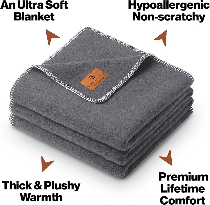 Whispering Winds 100% Wool Blanket, Premium Queen Size (90"x90") | Soft, Warm, Thick, Comfortable, For Bed, Couch, Home, Car, Camping, Outdoors, Survival