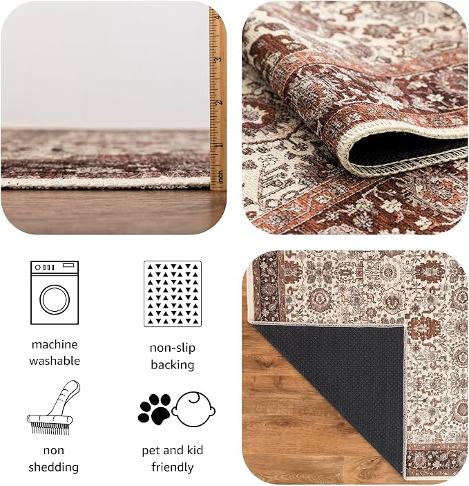 Keen Home Design 48"x72" Rug - Machine Washable Area Rug with Non-Slip Backing, Ideal for Living Room, Dining Room, Bedroom - Vintage, Easy Clean, Durable, Low Pile - (4' x 6')