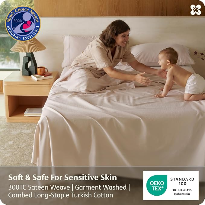 Bedsure 100% GOTS Certified Organic Cotton Sheets, Full Size Sheets, 16" Deep Pocket Bedsheets with Corner Straps, Eco-Friendly, Soft, Breathable & Luxury PureWoven Cotton Hotel Bedding, Linen