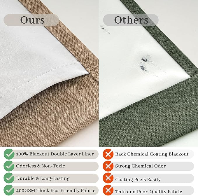 Rust Brown Pinch Pleated Blackout 90 Inch Curtains for Sliding Glass Doors 2 Panels Set, Memory Shape Linen Thermal Sound Dampening Dual Layer Heavy Drapes Textured Windows Curtain 40x90 Inches Long
