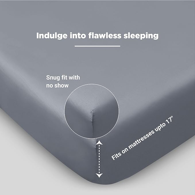 FABDREAMS 100% Organic Cotton Twin Fitted Sheet | 400 Thread Count | Luxury Hotel Collection|GOTS Certified Permium Long Staple Cotton|Upto 16"Elasticised Deep Pocket|Smoother than Egyptian|Light Gray