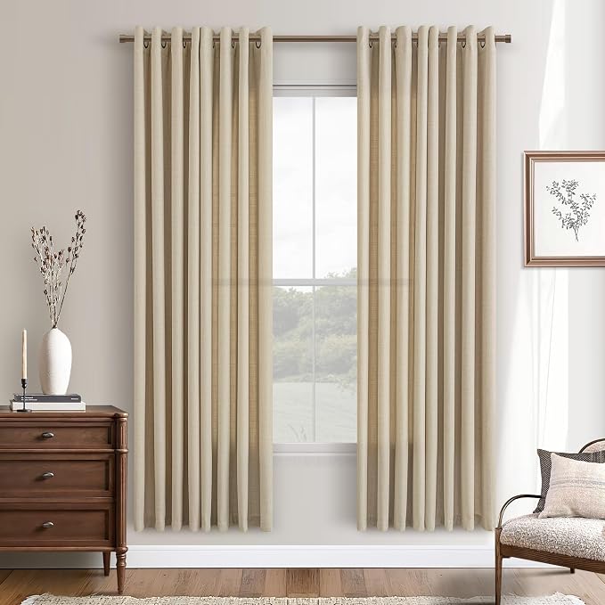 Oatmeal Sand Linen Curtains 72 Inch Length 2 Panels Set for Living Room Dining Grommet Flax Linen Drapes Semi Sheer Boho Farmhouse Neutral Country Window Curtains 72 Inches Long for Closet Bedroom
