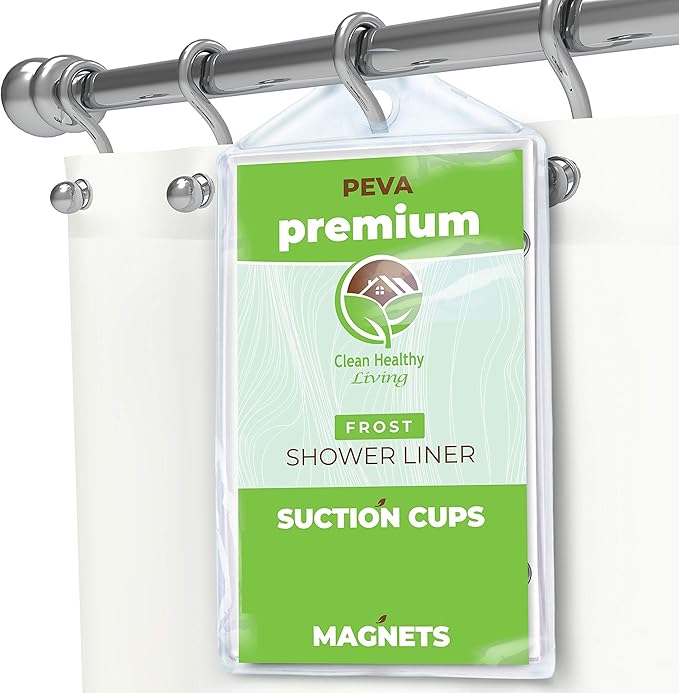 Premium PEVA Frost Shower Curtain Liner with Magnets & Suction Cups 96 x 71 in. Long
