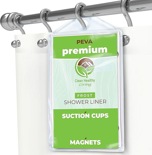 Premium PEVA Frost Shower Curtain Liner with Magnets & Suction Cups 96 x 71 in. Long