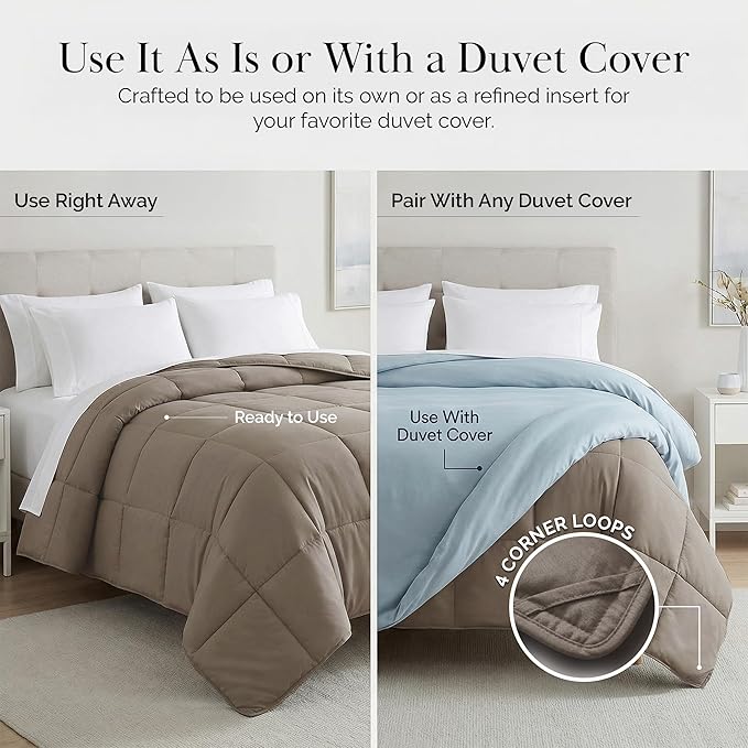 Southshore Fine Living, Inc. Twin/XL Comforter/Duvet Insert, Down-Alternative Taupe Comforter/Bedspread Twin Size, Soft, Fluffy Microfiber, Machine Washable, Pet Hair Resistant Bedding, Dark Taupe