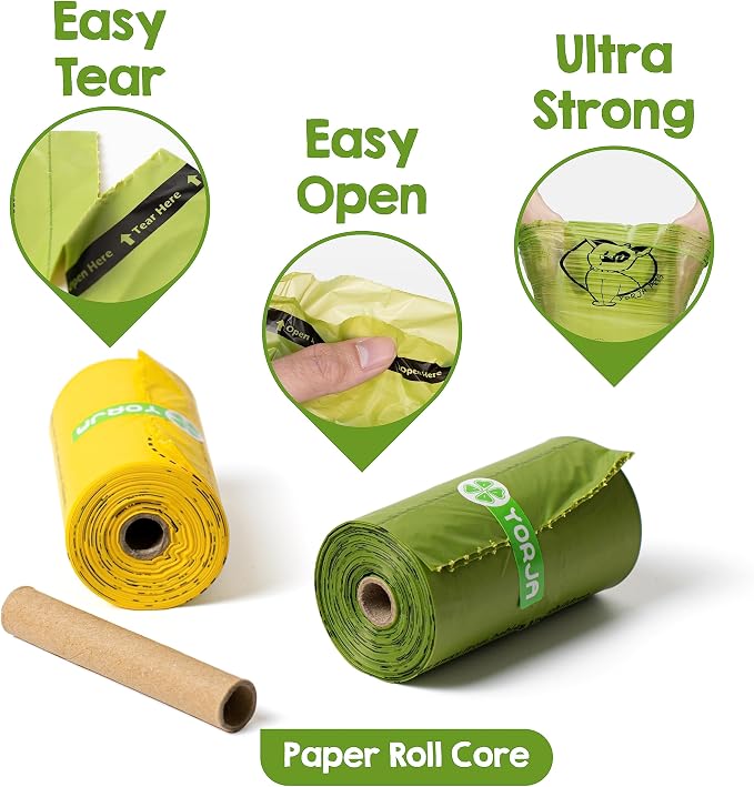 Dog Poop Bags Rolls with Dispenser & Holder, 510 Pet Waste Bags, 100% Leak Proof Extra Thick and Strong Corn Starch Blend