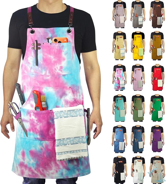 Kitchen Apron, Work Apron, Canvas, Multiple Pockets, Gardening, Painting, BBQ, Carpenter, Sizes M to XXL, Phantom Blue
