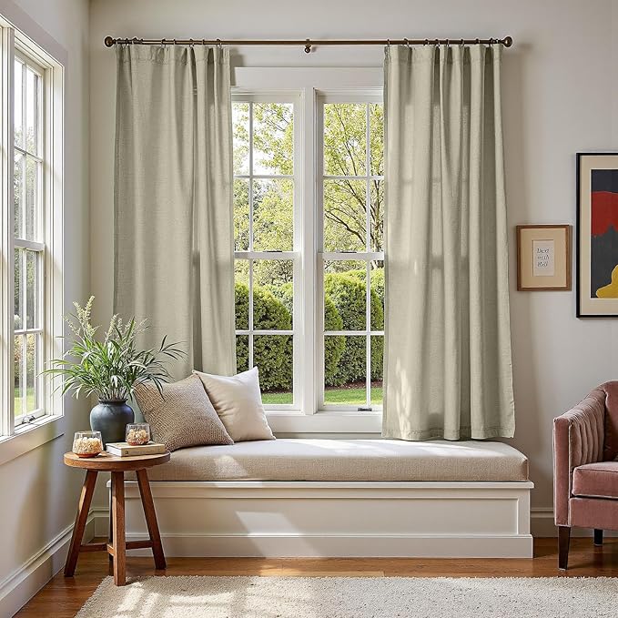 jinchan Linen Curtains Sage Green Semi Sheer Curtains 72 inch Length for Living Room Bedroom Neutral Farmhouse Cottage Core Home Office Light Filtering Privacy Drapes Rod Pocket Back Tab 2 Panels