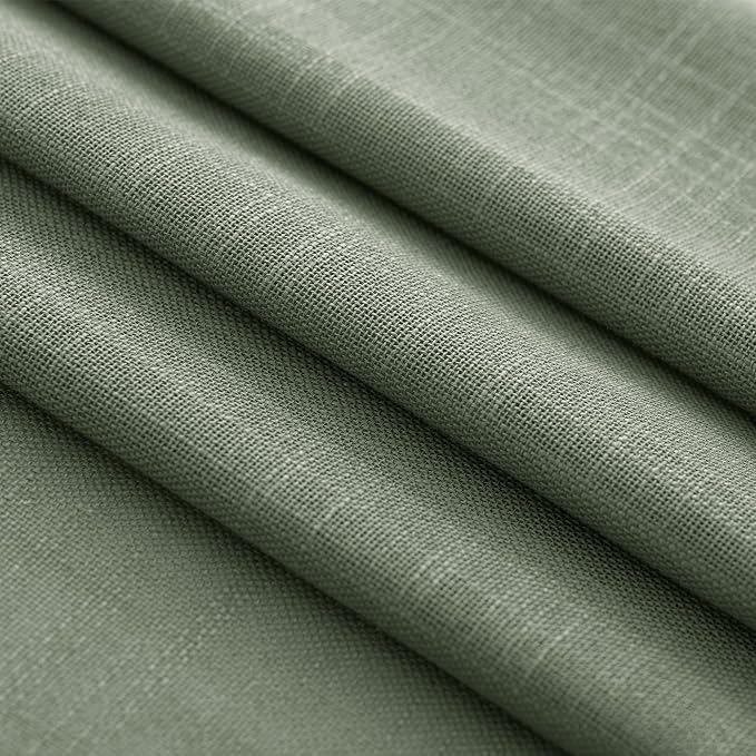 Linen Blend Olive Green Curtains 92 inch Length 2 Panels for Bedroom Back Tab Light Filtering Semi Sheer Drapes Linen Cotton Textured Loden Green Airy Modern Farmhouse Living Room Sage Aesthetic Decor