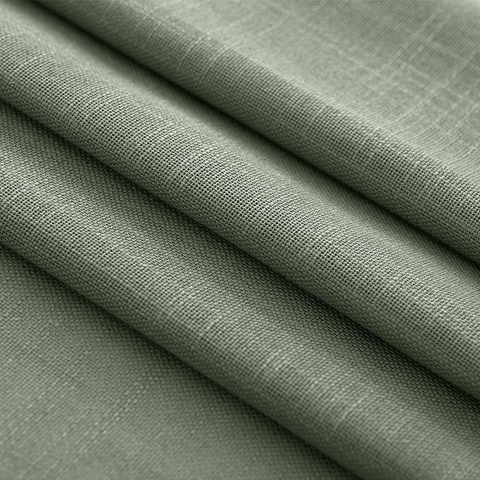 Olive Green Curtains 84 inch Length 2 Panels for Bedroom Back Tab Light Filtering Semi Sheer Drapes Linen Cotton Textured Airy Modern Farmhouse Living Room Sage Aesthetic Decor 52x84