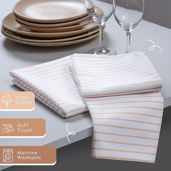 Mustard Yellow Stripe Cloth Napkins Set of 6, 18x18 Inch, 100% Cotton, Classic Striped Table Napkin for Dinner, Lunch, Fall, Reusable and Machine Washable Fabric for Everyday Dining