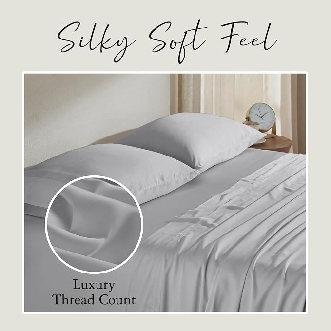 KARISSA MAE Pure Viscose from Bamboo Queen Size Pillowcase Set | 100% FSC Certified | Luxuriously Soft | Cooling | [Grey Mist]