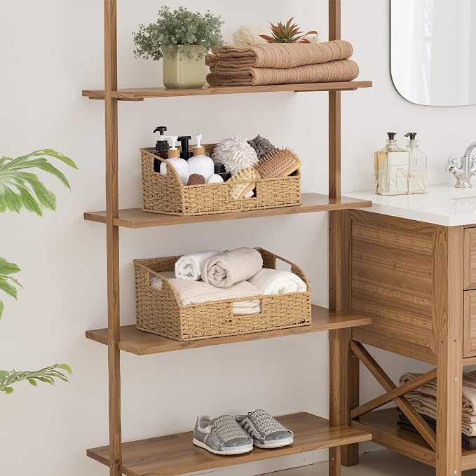 StorageWorks Pantry Baskets for Organizing, Paper Rope Storage Baskets for Shelves with Built-in Handles, Pantry Organizers and Storage, Natural, Set of 2 (Large and Medium)